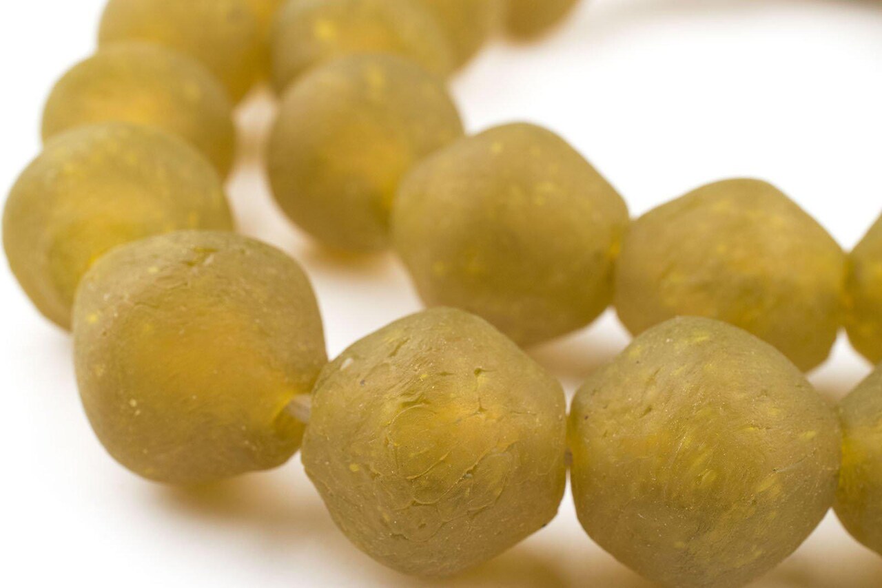 Jumbo Bicone Recycled Glass Beads - Beaded Wall Hangings - Extra Large African Sea Glass Beads 25mm - The Bead Chest (Yellow)